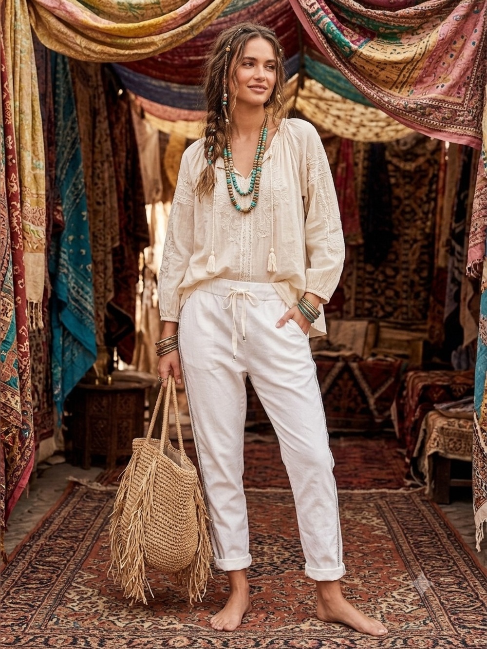 MADE IN ITALY Casual White Drawstring Pants size one size